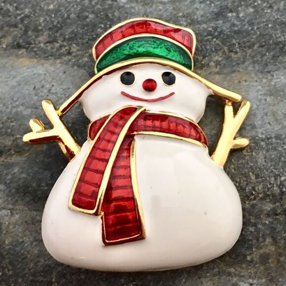 Awwww Smiling Snowman Enamel Vintage Brooch 1041 - Picture 2 of 5